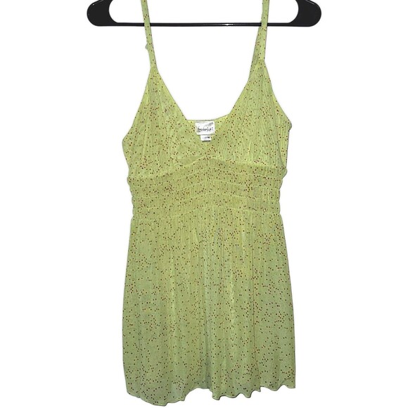 Frederick's of Hollywood Yellow/ Pink Polka-Dot Bra Size M Sheer Smocked Cami - Picture 1 of 4